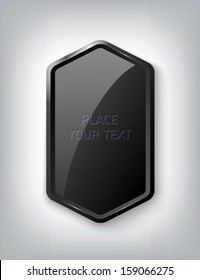 Black vertical vector glossy hexagonal plastic badge