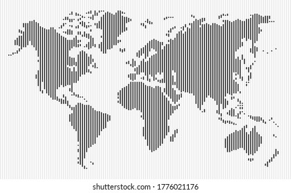 black vertical,stripes line world map and gray line ocean,full frame pattern,vector and illustration