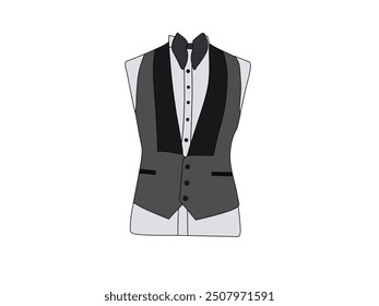 Black vest clothes vector white background. Men's formal fashion wear theme.