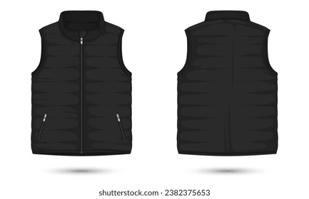 Black vest mockup front and back view, vector illustration