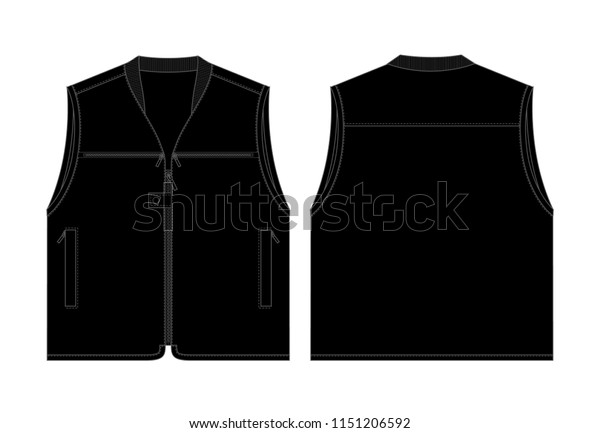 Black Vest Multiple Pockets Vector Templatefront Stock Vector (Royalty ...