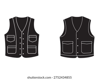 Black vests with pockets from and back view sleeveless clothing refashion women fashion