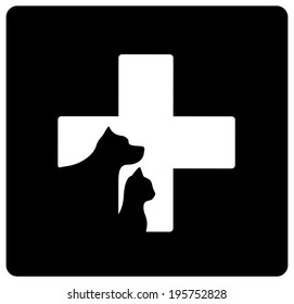 black veterinary care icon with pet white silhouette
