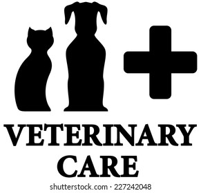 black veterinary care icon with pet and medical cross