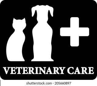 black veterinary care icon with pets and cross on black background