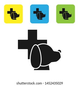 Black Veterinary clinic symbol icon isolated on white background. Cross with dog veterinary care. Pet First Aid sign. Set icons colorful square buttons. Vector Illustration