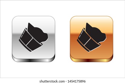 Black Veterinary clinic symbol icon isolated on white background. Сat veterinary care. Pet First Aid sign. Silver-gold square button. Vector Illustration