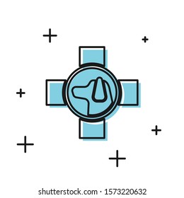 Black Veterinary clinic symbol icon isolated on white background. Cross with dog veterinary care. Pet First Aid sign.  Vector Illustration