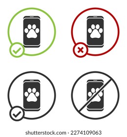 Black Veterinary clinic symbol icon isolated on white background. Cross hospital sign. A stylized paw print dog or cat. Pet First Aid sign. Circle button. Vector