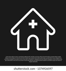 Black Veterinary medicine hospital, clinic or pet shop for animals icon isolated on black background. Vet or veterinarian clinic. Vector Illustration