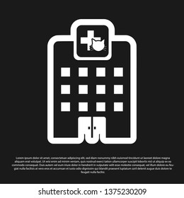 Black Veterinary medicine hospital, clinic or pet shop for animals icon isolated on black background. Vet or veterinarian clinic. Vector Illustration