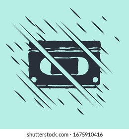 Black VHS video cassette tape icon isolated on green background. Glitch style. Vector Illustration