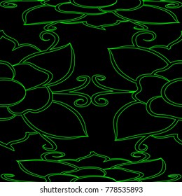 Black and Vibrant green Hand drawn Abstract floral pattern