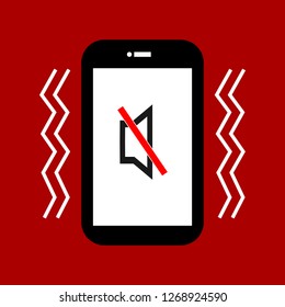 black vibrate silent mode smartphone with mute or turn off sound notification sign on white screen