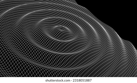 Vibración negra y onda sonora. Ola de pulso de círculo con puntos y partículas en el fondo oscuro. Gran visualización de datos. Ilustraciones vectoriales.