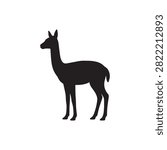 Black Vicuna Silhouette Vector Isolated on White Background