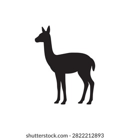 Black Vicuna Silhouette Vector Isolated on White Background