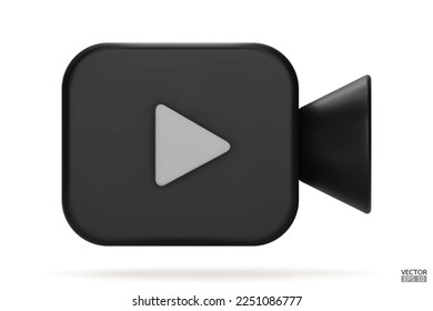 Black Video camera icon isolate on white background. 3d Realistic movie icon, play button for the interface of applications and web pages. Video, streaming, multimedia concept. 3D vector illustration.