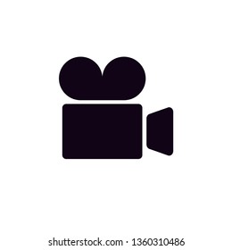 black video camera icon with white background