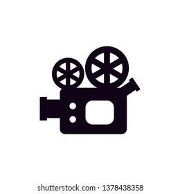 black video camera icon with white background