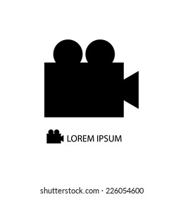 Black video camera as logo on white background with copyspace