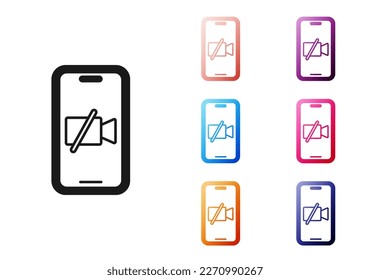 Black Video camera Off on mobile screen icon isolated on white background. No video. Set icons colorful. Vector