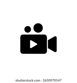 Black video camera with a play button and two circular lenses png transparent background.. Video Camera icon symbol.