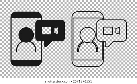 Black Video chat conference icon isolated on transparent background. Online meeting work form home. Remote project management.  Vector