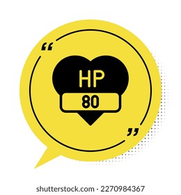 Icono de la barra de videojuegos negra aislado en fondo blanco. Símbolo amarillo de burbuja de habla. Vector
