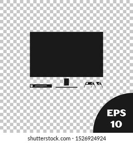 Black Video game console icon isolated on transparent background. Game console with joystick and lcd television.  Vector Illustration