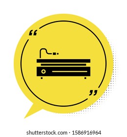 Black Video game console icon isolated on white background. Yellow speech bubble symbol. Vector Illustration