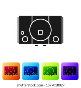 Black Video game console icon isolated on white background. Set icons in color square buttons. Vector Illustration