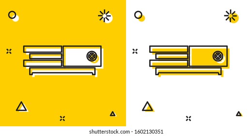 Black Video game console icon isolated on yellow and white background. Random dynamic shapes. Vector Illustration