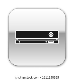 Black Video game console icon isolated on white background. Silver square button. Vector Illustration