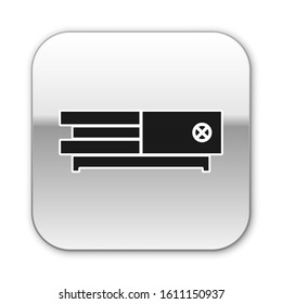 Black Video game console icon isolated on white background. Silver square button. Vector Illustration