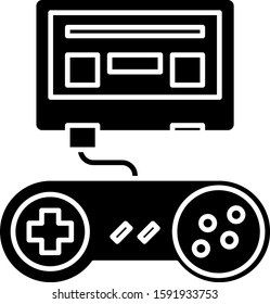 Black Video game console with joystick icon isolated on white background.  Vector Illustration