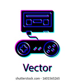 Black Video game console with joystick icon isolated on white background.  Vector Illustration