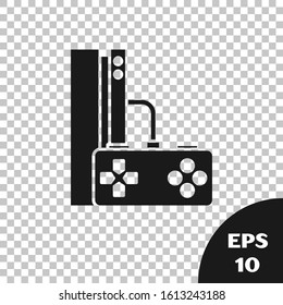 Black Video game console with joystick icon isolated on transparent background.  Vector Illustration