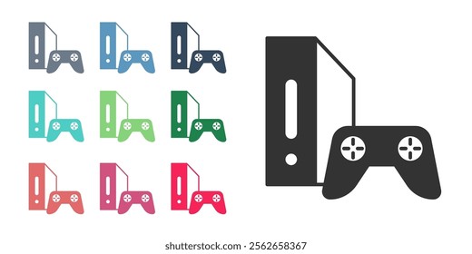 Black Video game console with joystick icon isolated on white background. Set icons colorful. Vector