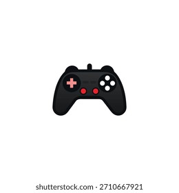 A black video game controller with a red plus button and white circle buttons on a white background.