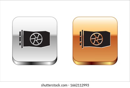 Black Video graphic card icon isolated on white background. Silver-gold square button. Vector Illustration