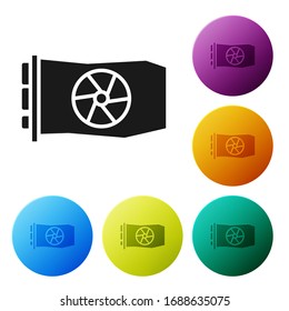 Black Video graphic card icon isolated on white background. Set icons in color circle buttons. Vector Illustration