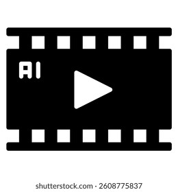 Black video icon with play button and AI signifying artificial intelligence video content Can be used for presentations and infographics