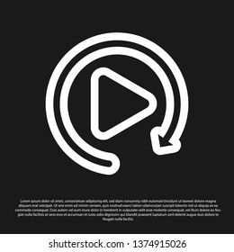 Black Video play button like simple replay icon isolated on black background. Vector Illustration
