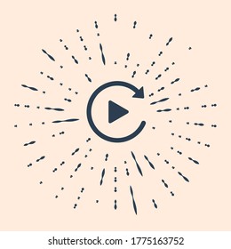 Black Video play button like simple replay icon isolated on beige background. Abstract circle random dots. Vector Illustration