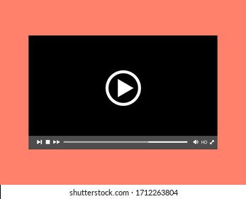 Black video player on a pink background. Video or movie program. Vector illustration of a minimalistic video player