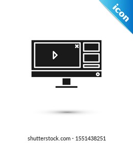 Black Video recorder or editor software on computer monitor icon isolated on white background.  Vector Illustration