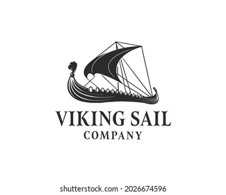 black viking boat ship logo design vector illustration