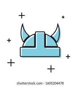 Black Viking in horned helmet icon isolated on white background.  Vector Illustration