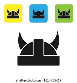 Black Viking in horned helmet icon isolated on white background. Set icons colorful square buttons. Vector Illustration